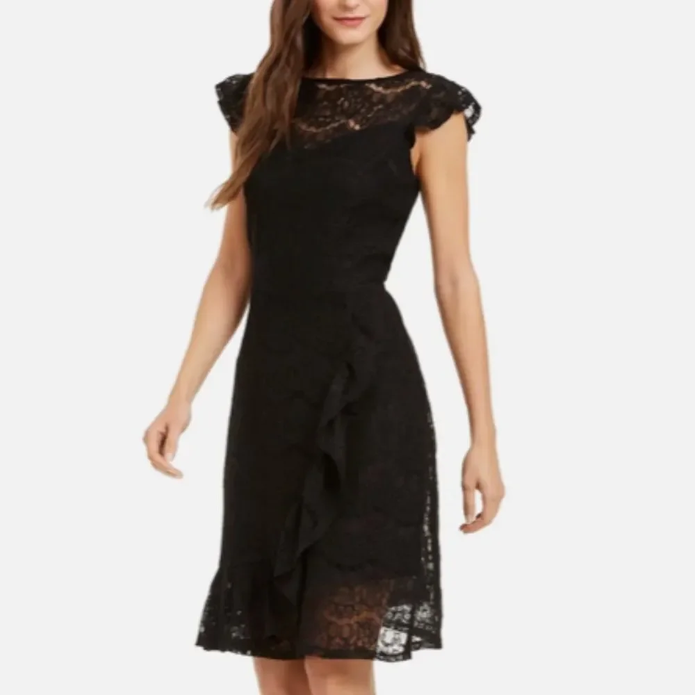 Monteau -726  Ruffled Lace Dress‎ in Black Size XS